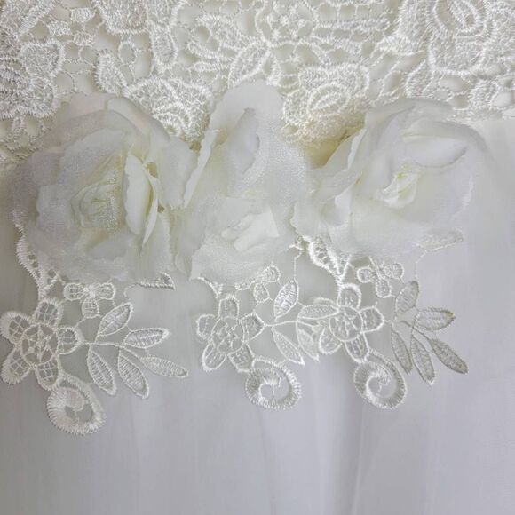 Flower Girl White Hi Lo Silver Sequined Flower Waist Long Train Wedding Dress - Picture 6 of 9